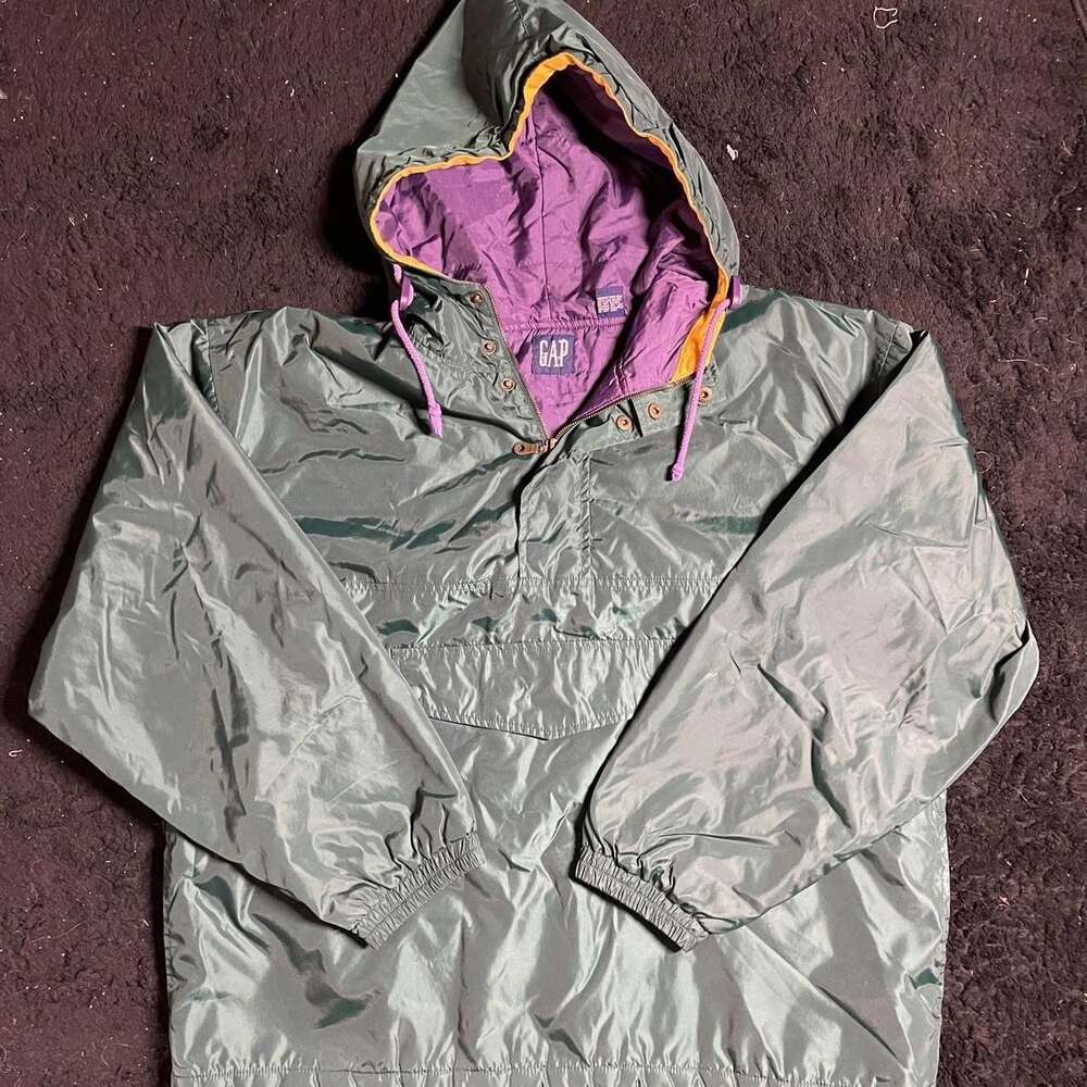 Vintage Gap Turquoise & Purple Hooded Anorak Windbreaker - Size Large